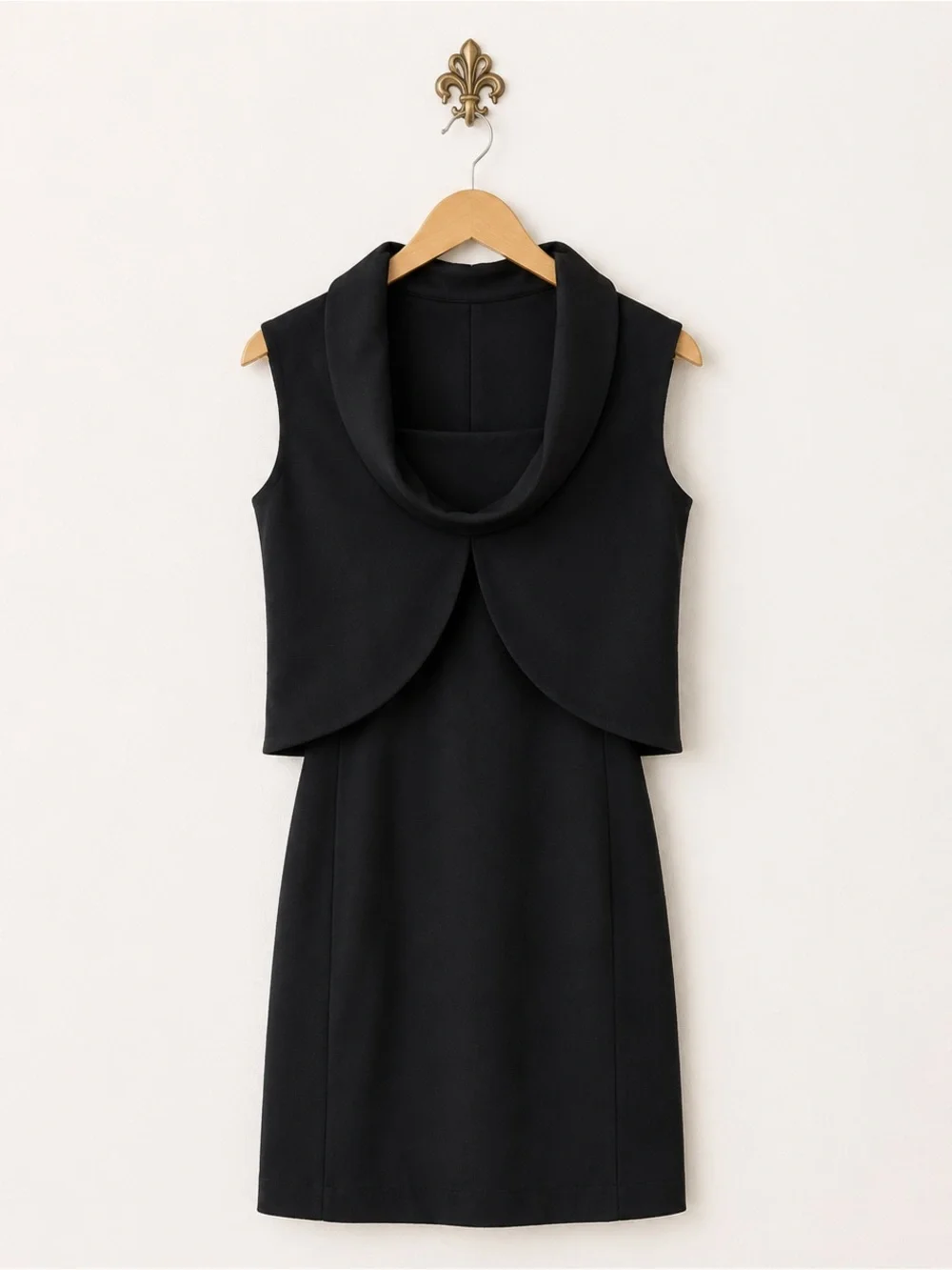 Vintage Classic Black Jackie O Style Sleeveless Dress + Overlay Bolero Top M - Picture 1 of 7